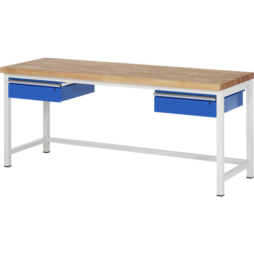 Číslo obrázka výrobku 1: Pracovný stôl RAU série 8000, v × š × h 840 – 1 040 × 2 000 × 700 mm, 2 zásuv., nosnosť zásuv. 50 kg
