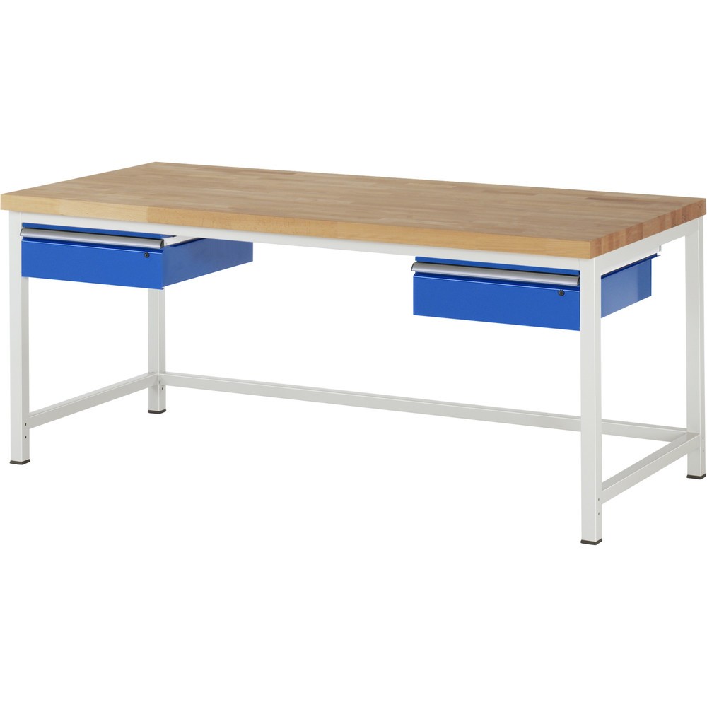 Číslo obrázka výrobku 1: Pracovný stôl RAU série 8000, v × š × h 840 × 2 000 × 900 mm, 2 zásuv., nosnosť zásuv. 50 kg