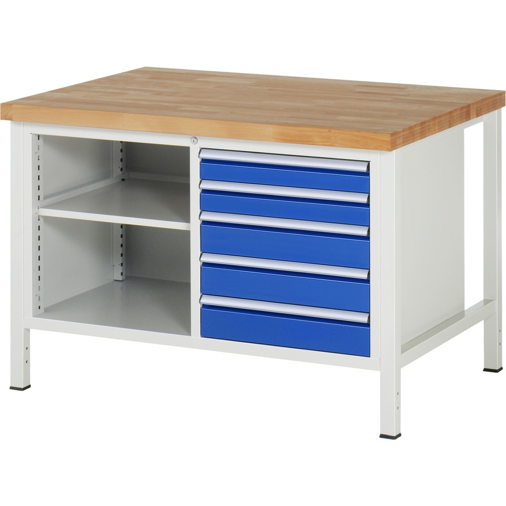 Obrázok výrobku: Pracovný stôl RAU série 8000, počet dvojitých kontajnerov: 1 v × š × h 840 × 1 250 × 900 mm, 5 zásuv.