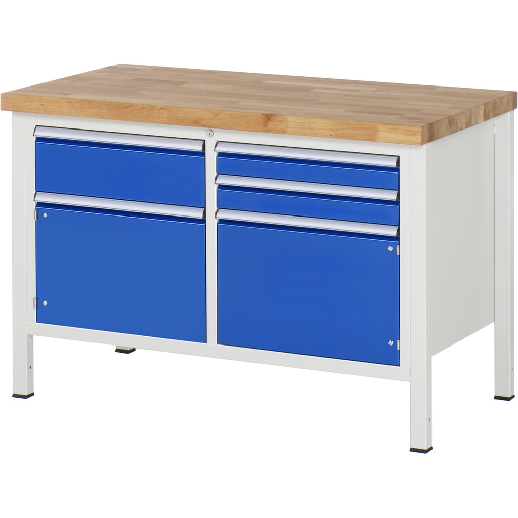 Pracovný stôl RAU série 8000, počet dvojitých kontajnerov: 1, 2 krídlové dvere, v × š × h 840 × 1 250 × 700 mm, 3 zásuv. Číslo obrázka výrobku 1: Pracovný stôl RAU série 8000, počet dvojitých kontajnerov: 1, 2 krídlové dvere, v × š × h 840 × 1 250 × 700 mm, 3 zásuv.