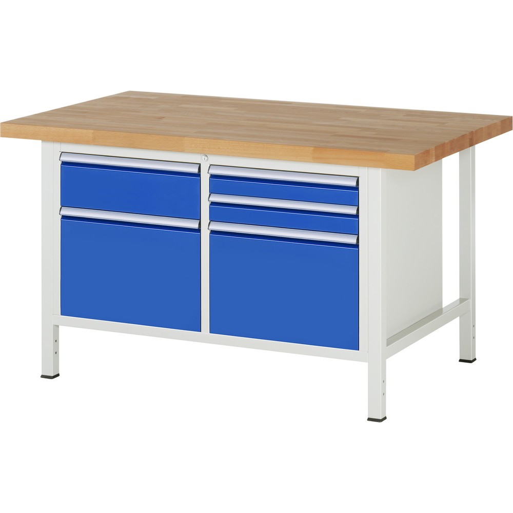 Číslo obrázka výrobku 1: Pracovný stôl RAU série 8000, počet dvojitých kontajnerov: 1, v × š × h 840 × 1 500 × 900 mm, 5 zásuv. s 90 % vysunutím