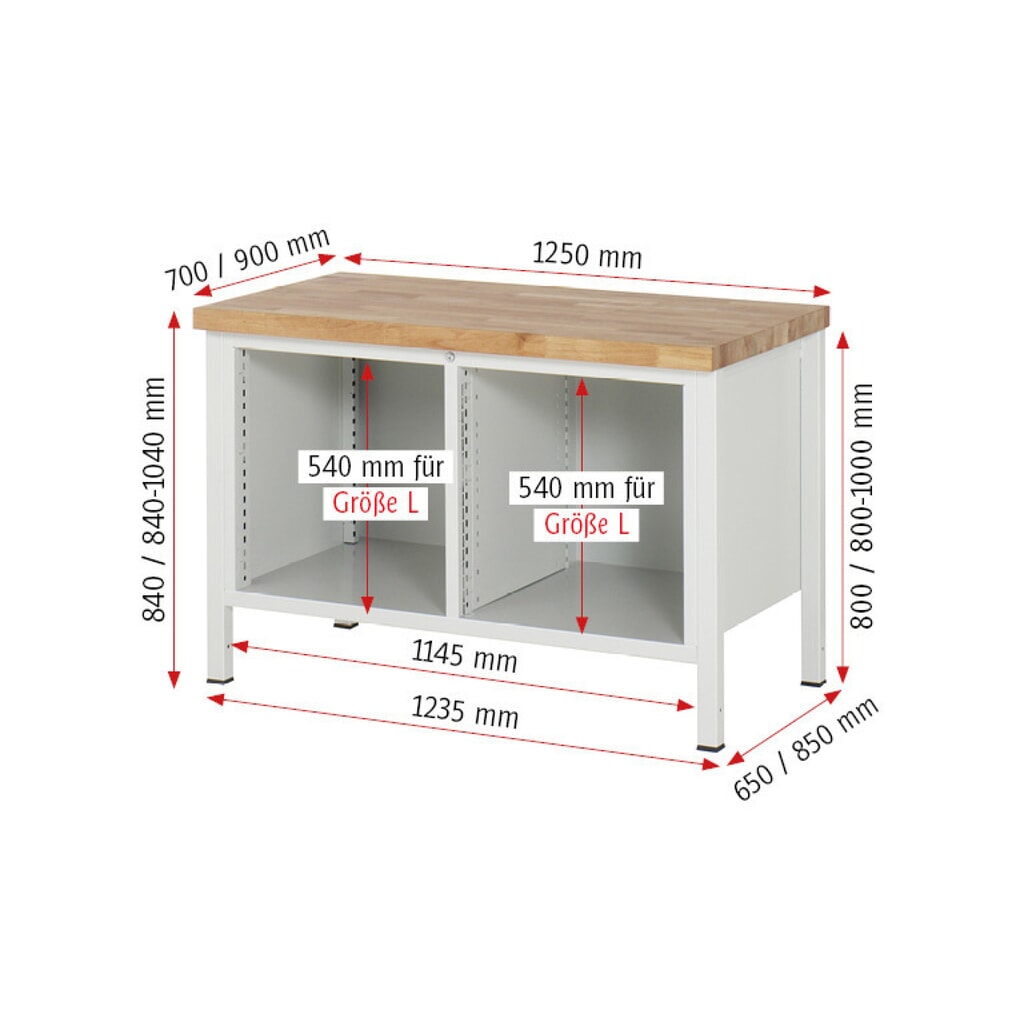 Pracovný stôl RAU série 8000, počet dvojitých kontajnerov: 1, v × š × h 840 – 1 040 × 1 250 × 700 mm, 4 zásuv. s 90 % vysunutím Číslo obrázka výrobku 7: Pracovný stôl RAU série 8000, počet dvojitých kontajnerov: 1, v × š × h 840 – 1 040 × 1 250 × 700 mm, 4 zásuv. s 90 % vysunutím