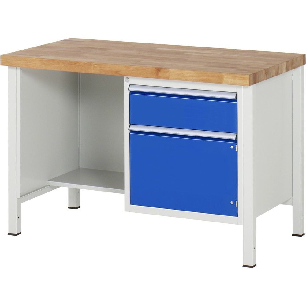 Číslo obrázka výrobku 1: Pracovný stôl RAU série 8000, 1 odkladacie dno, 1 krídlové dvere, v × š × h 840 × 1 250 × 700 mm, 1 zásuvka