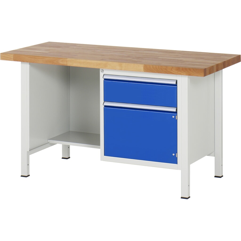 Číslo obrázka výrobku 1: Pracovný stôl RAU série 8000, 1 odkladacie dno, 1 krídlové dvere, v × š × h 840 – 1 040 × 1 500 × 900 mm, 1 zásuvka