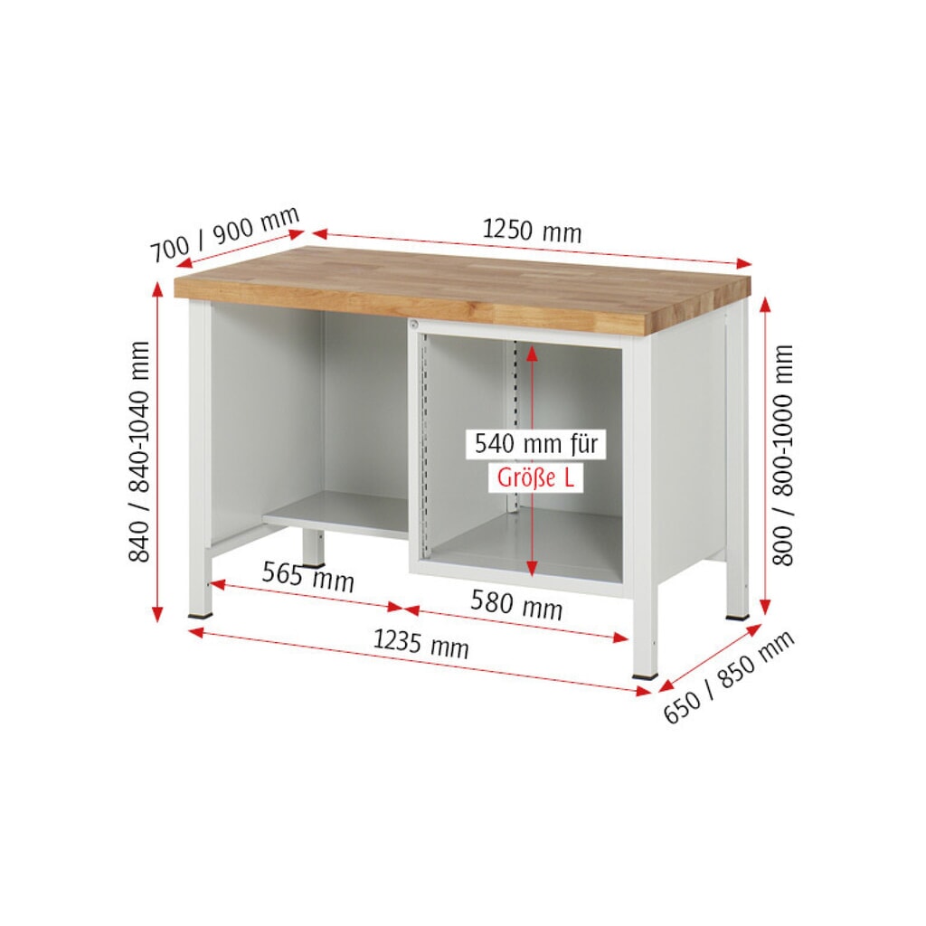 Pracovný stôl RAU série 8000, 1 odkladacie dno, v × š × h 840 × 1 250 × 700 mm, 4 zásuv. s 90 % vysunutím Číslo obrázka výrobku 6: Pracovný stôl RAU série 8000, 1 odkladacie dno, v × š × h 840 × 1 250 × 700 mm, 4 zásuv. s 90 % vysunutím