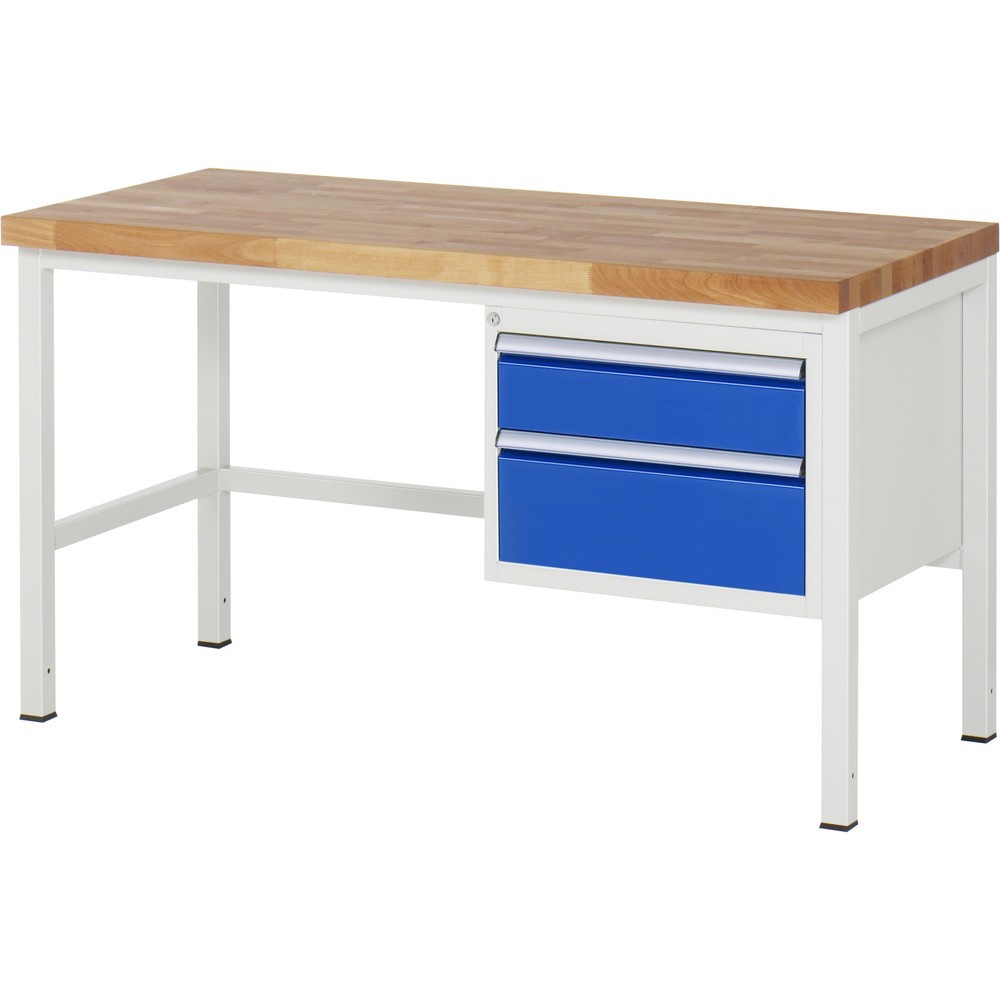 Číslo obrázka výrobku 1: Pracovný stôl RAU série 8000, v × š × h 840 × 1 500 × 700 mm, 2 zásuv. s 90 % vysunutím, 1 × 150, 1 × 210 mm, nosnosť zásuv. 100 kg
