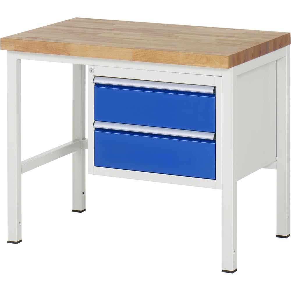 Obrázok výrobku: Pracovný stôl RAU série 8000, v × š × h 840 × 1 000 × 700 mm, 2 zásuv. s 90 % vysunutím, 2 × 180 mm, nosnosť zásuv. 100 kg