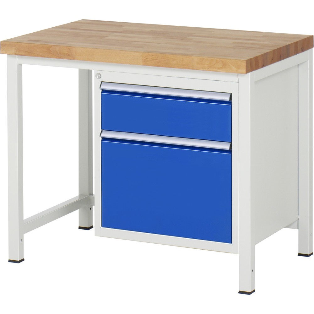 Číslo obrázka výrobku 1: Pracovný stôl RAU série 8000, v × š × h 840 – 1 040 × 1 000 × 700 mm, 2 zásuv. s 100 % vysunutím, 1 × 180, 1 × 360 mm, nosnosť zásuv. 100 kg