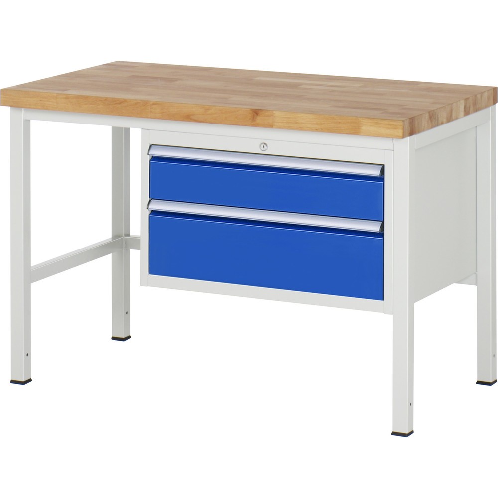 Číslo obrázka výrobku 1: Pracovný stôl RAU série 8000, v × š × h 840 – 1 040 × 1 250 × 700 mm, 2 zásuv. s 90 % vysunutím, 1 × 150, 1 × 210 mm, nosnosť zásuv. 75 kg