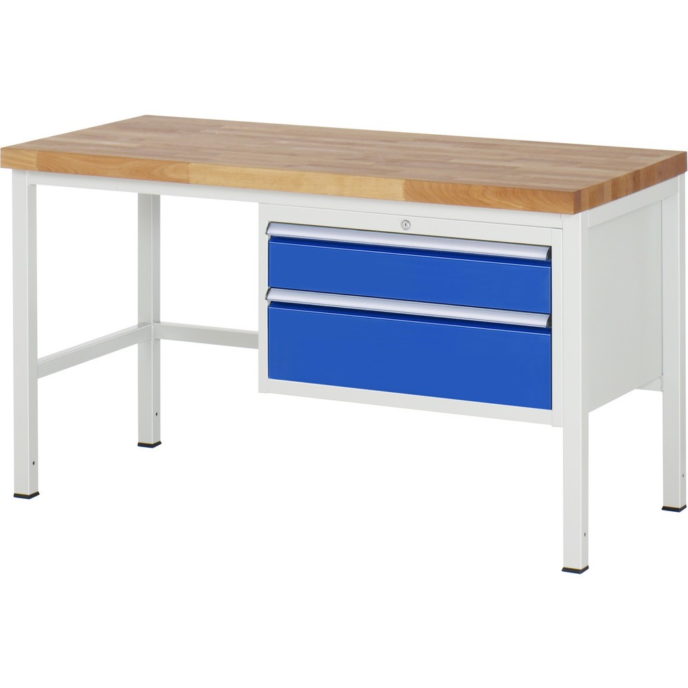 Číslo obrázka výrobku 1: Pracovný stôl RAU série 8000, v × š × h 840 – 1 040 × 1 500 × 700 mm, 2 zásuv. s 100 % vysunutím, 1 × 150, 1 × 210 mm, nosnosť zásuv. 75 kg