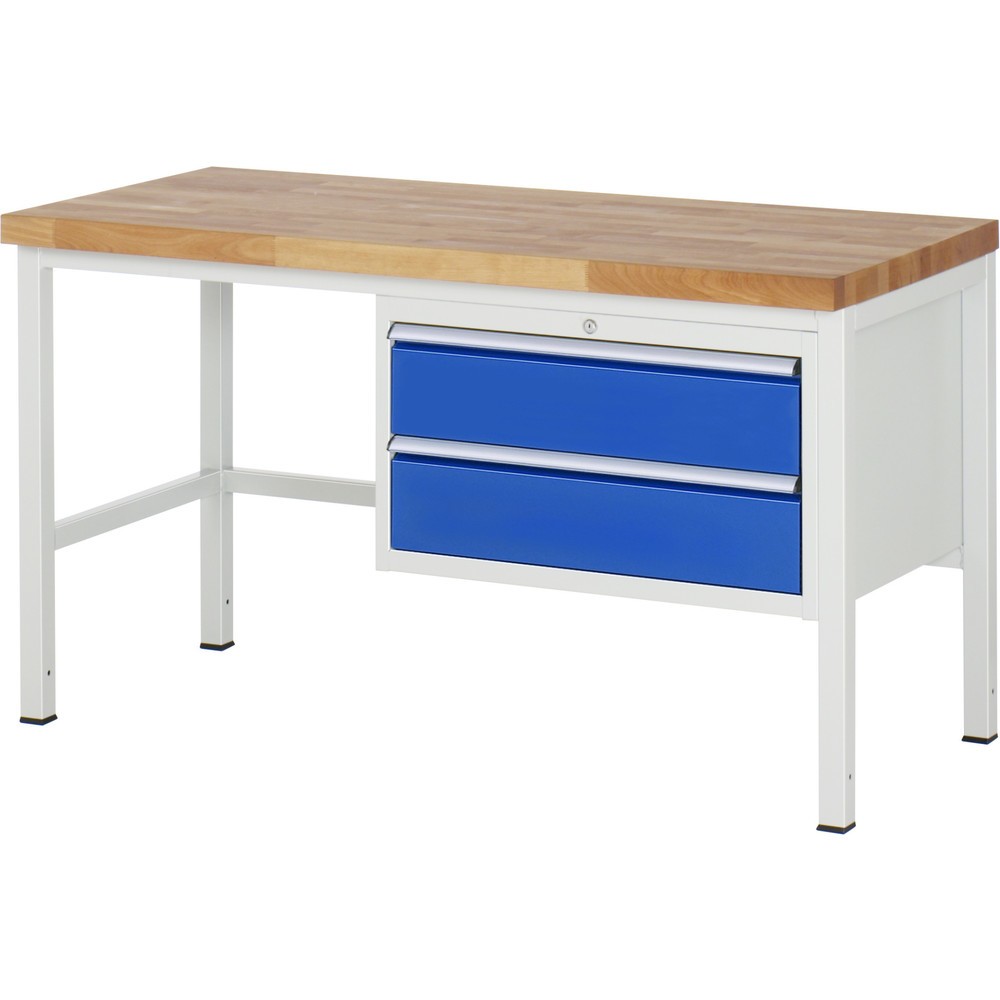 Číslo obrázka výrobku 1: Pracovný stôl RAU série 8000, v × š × h 840 – 1 040 × 1 500 × 700 mm, 2 zásuv. so 100 % vysunutím, 2 × 180 mm, nosnosť zásuv. 75 kg