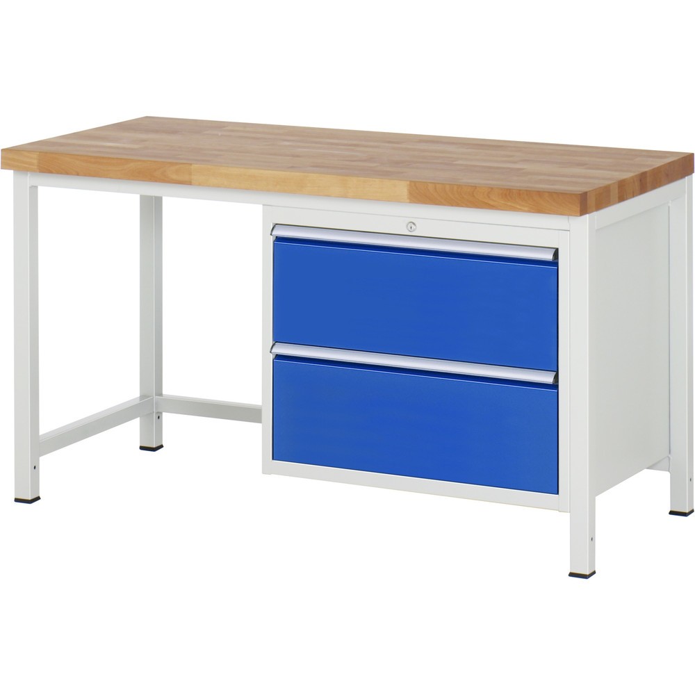 Číslo obrázka výrobku 1: Pracovný stôl RAU série 8000, v × š × h 840 – 1 040 × 1 500 × 700 mm, 2 zásuv. so 100 % vysunutím, 2 × 270 mm, nosnosť zásuv. 75 kg