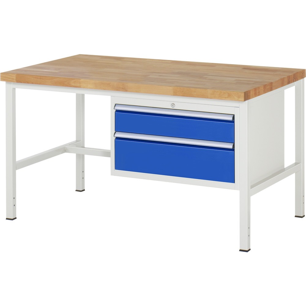 Číslo obrázka výrobku 1: Pracovný stôl RAU série 8000, v × š × h 840 – 1 040 × 1 500 × 900 mm, 2 zásuv. s 100 % vysunutím, 1 × 150, 1 × 210 mm, nosnosť zásuv. 75 kg