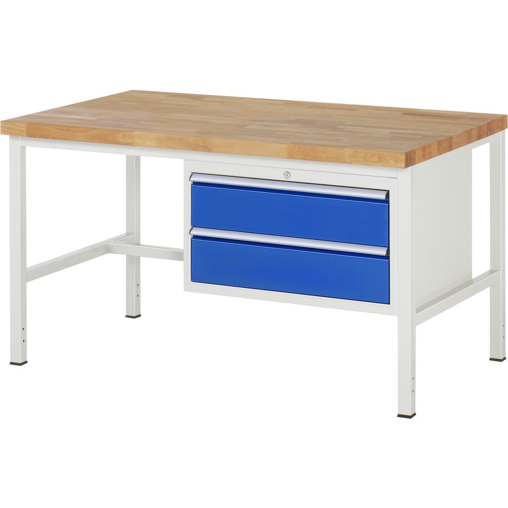 Číslo obrázka výrobku 1: Pracovný stôl RAU série 8000, v × š × h 840 × 1 500 × 900 mm, 2 zásuv. so 100 % vysunutím, 2 × 180 mm, nosnosť zásuv. 75 kg