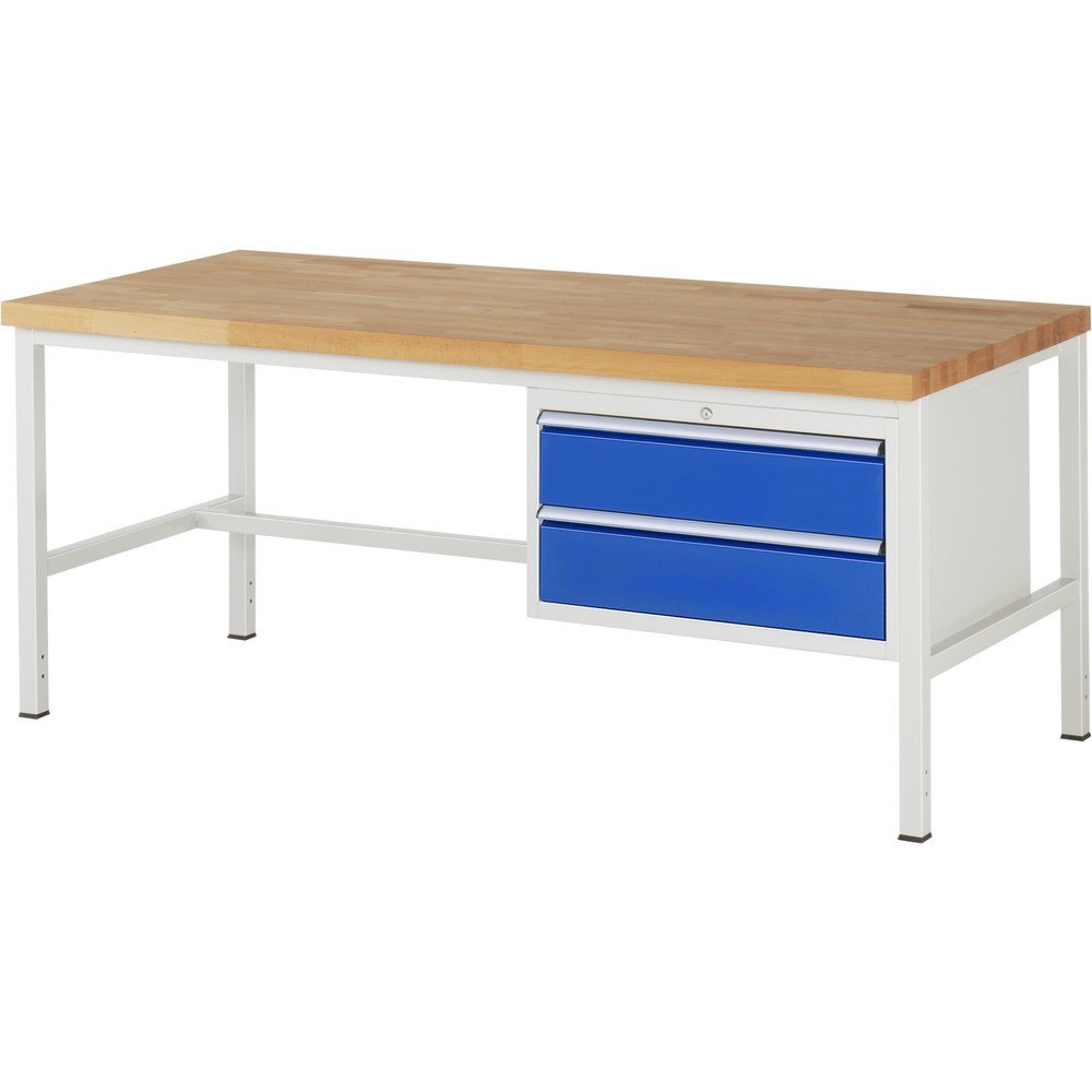 Číslo obrázka výrobku 1: Pracovný stôl RAU série 8000, v × š × h 840 – 1 040 × 2 000 × 900 mm, 2 zásuv. so 100 % vysunutím, 2 × 180 mm, nosnosť zásuv. 75 kg