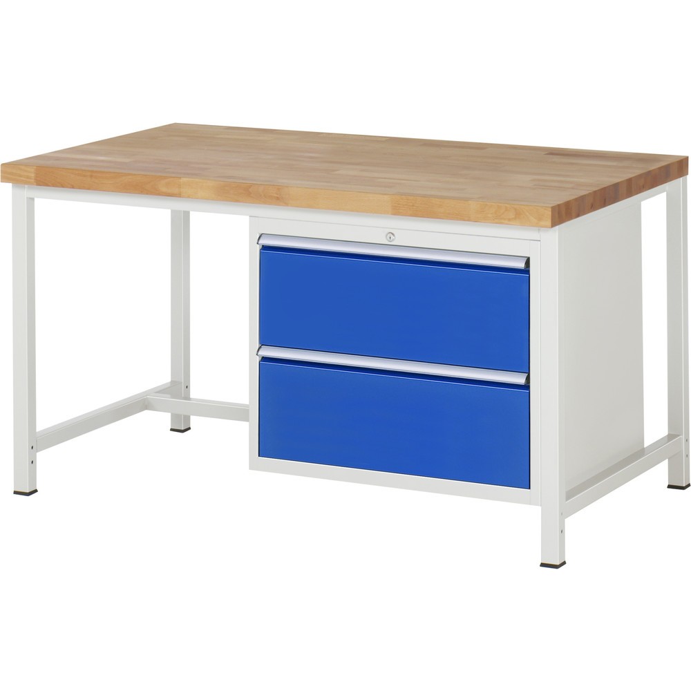Číslo obrázka výrobku 1: Pracovný stôl RAU série 8000, v × š × h 840 × 1 500 × 900 mm, 2 zásuv. so 100 % vysunutím, 2 × 270 mm, nosnosť zásuv. 75 kg