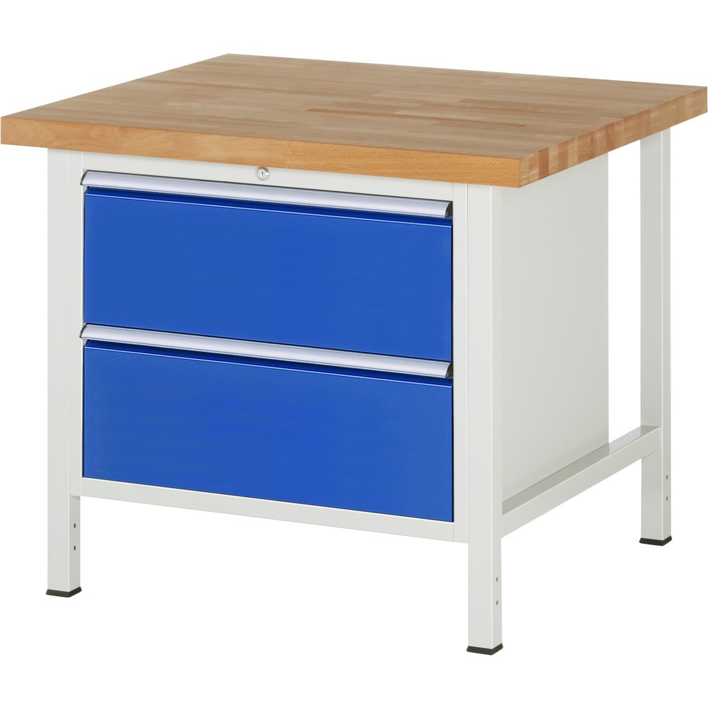Číslo obrázka výrobku 1: Pracovný stôl RAU série 8000, v × š × h 840 – 1 040 × 1 000 × 900 mm, 2 zásuv. so 100 % vysunutím, 2 × 270 mm, nosnosť zásuv. 75 kg