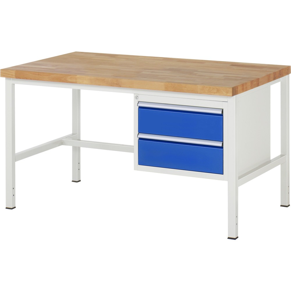 Číslo obrázka výrobku 1: Pracovný stôl RAU série 8000, v × š × h 840 – 1 040 × 1 500 × 900 mm, 2 zásuv. s 90 % vysunutím, 2 × 180 mm, nosnosť zásuv. 100 kg