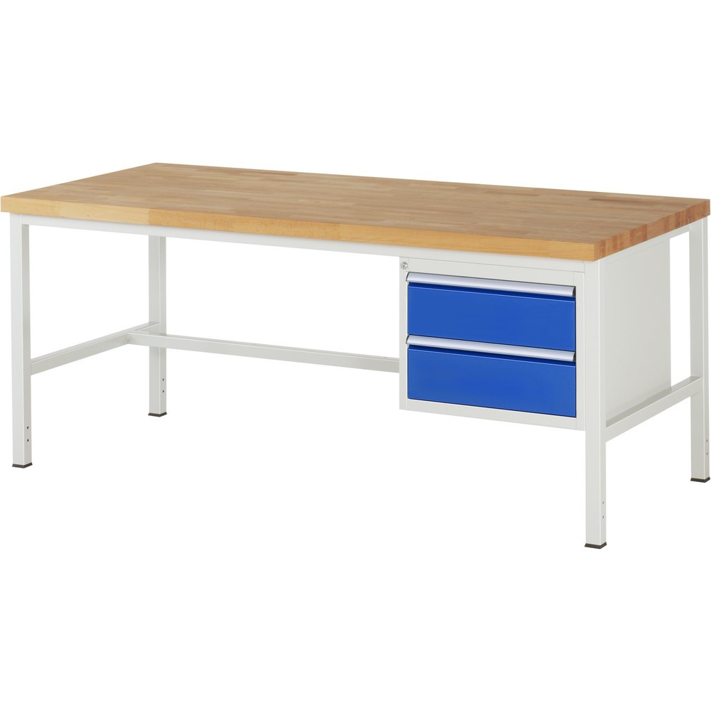 Číslo obrázka výrobku 1: Pracovný stôl RAU série 8000, v × š × h 840 – 1 040 × 2 000 × 900 mm, 2 zásuv. s 90 % vysunutím, 2 × 180 mm, nosnosť zásuv. 100 kg