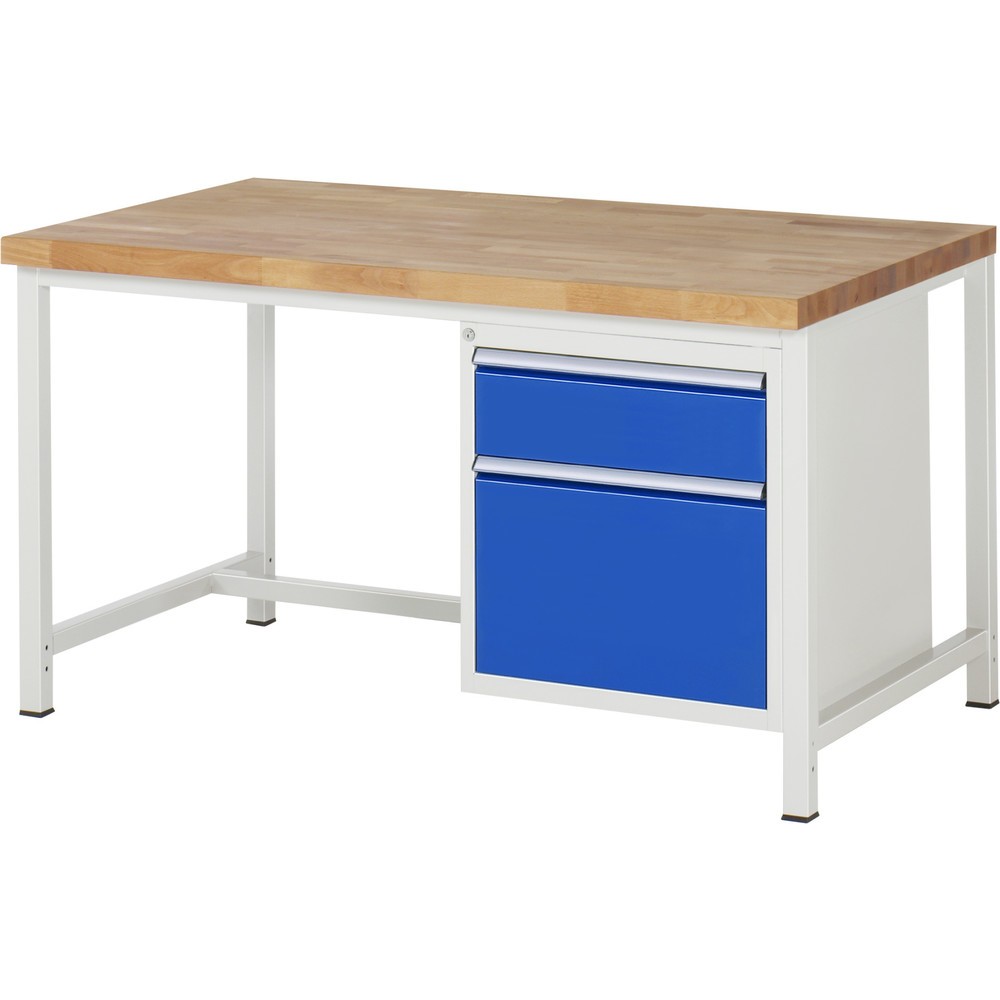 Číslo obrázka výrobku 1: Pracovný stôl RAU série 8000, v × š × h 840 – 1 040 × 1 500 × 900 mm, 2 zásuv. s 100 % vysunutím, 1 × 180, 1 × 360 mm, nosnosť zásuv. 100 kg