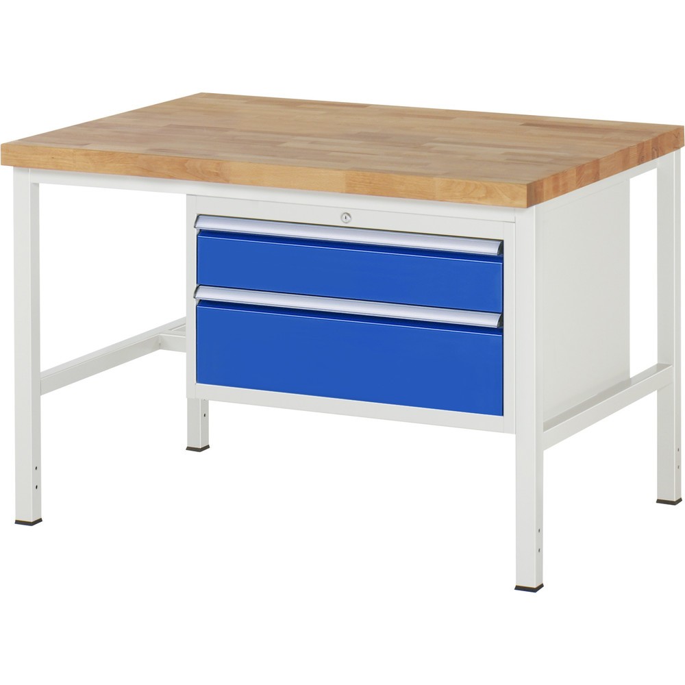 Číslo obrázka výrobku 1: Pracovný stôl RAU série 8000, v × š × h 840 × 1 250 × 900 mm, 2 zásuv. s 100 % vysunutím, 1 × 150, 1 × 210 mm, nosnosť zásuv. 75 kg