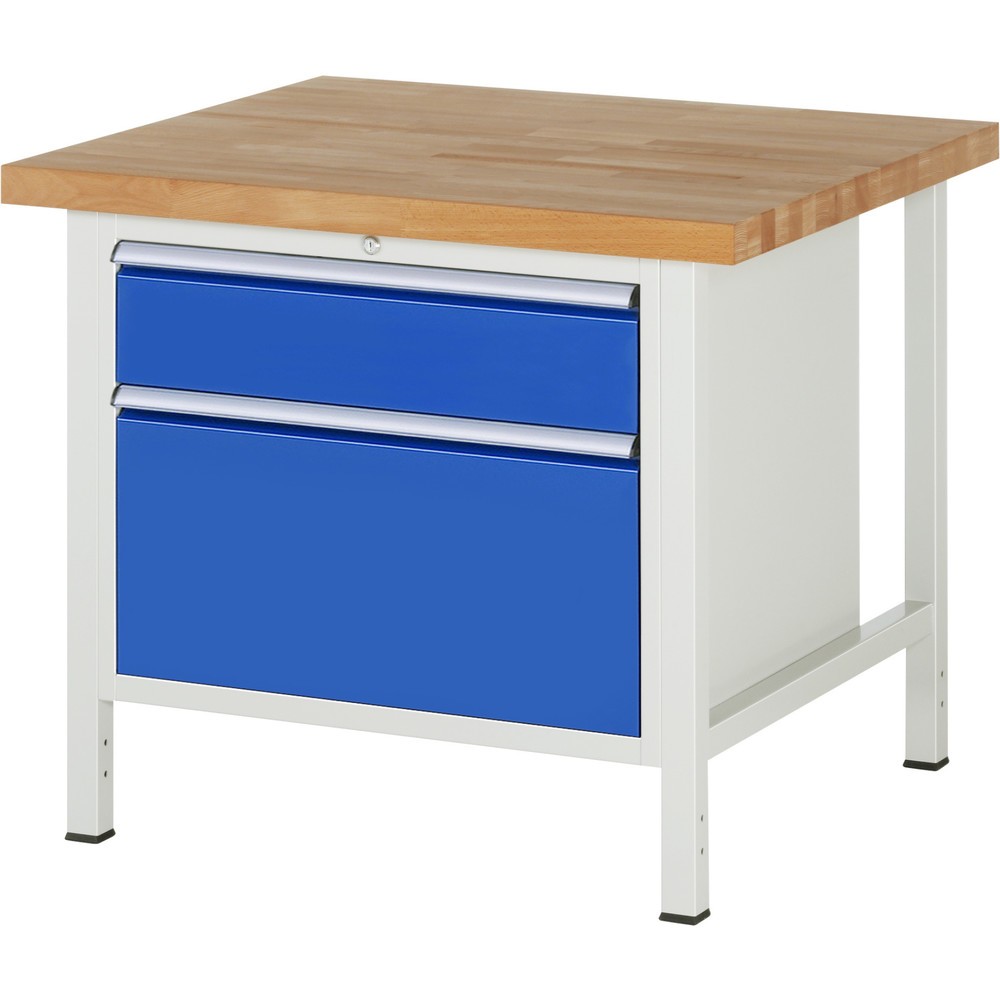 Číslo obrázka výrobku 1: Pracovný stôl RAU série 8000, v × š × h 840 – 1 040 × 1 000 × 900 mm, 2 zásuv. s 90 % vysunutím, 1 × 180, 1 × 360 mm, nosnosť zásuv. 75 kg