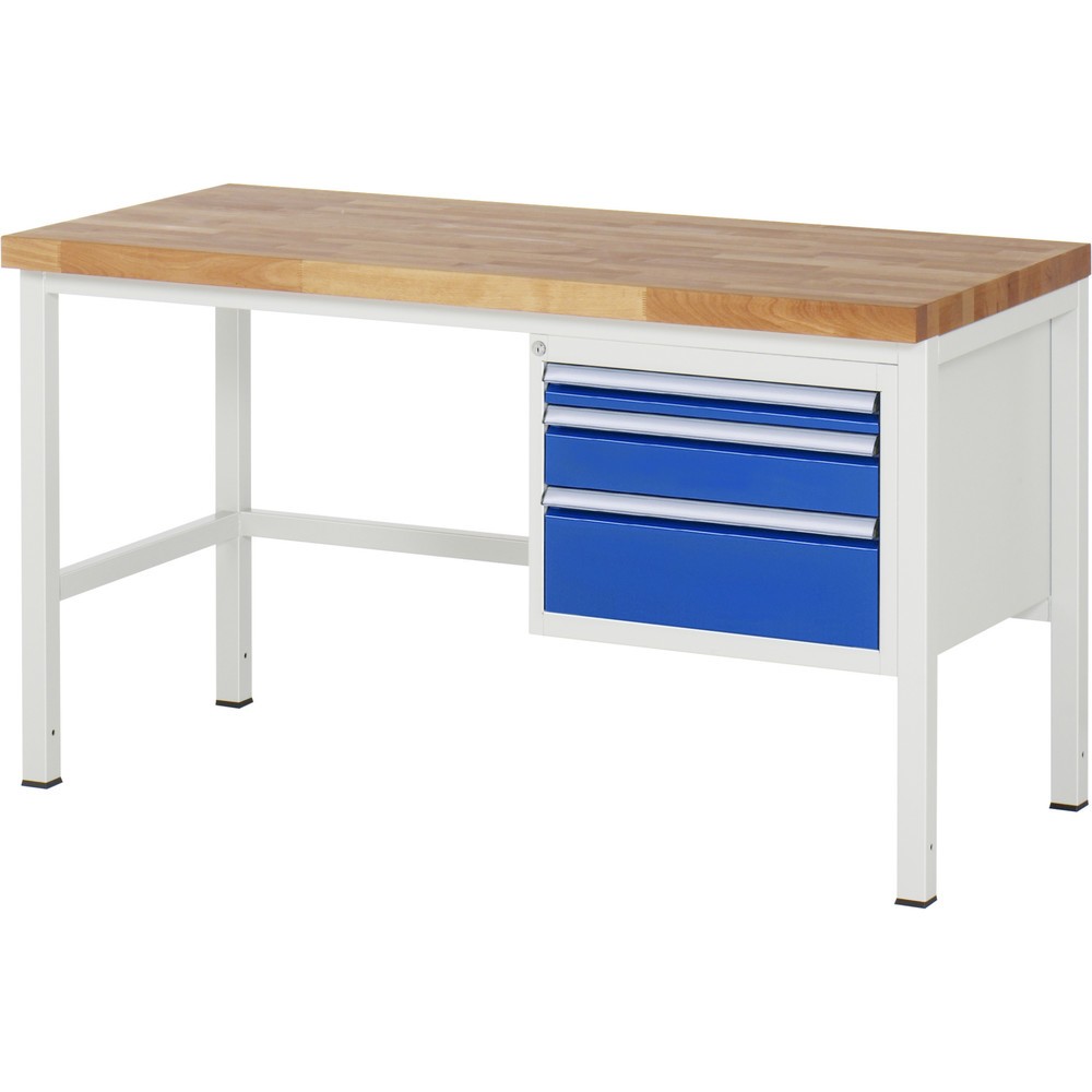 Číslo obrázka výrobku 1: Pracovný stôl RAU série 8000, v × š × h 840 – 1 040 × 1 500 × 700 mm, 3 zásuv. s 90 % vysunutím, 1 × 60, 1 × 120, 1 × 180 mm, nosnosť zásuv. 100 kg