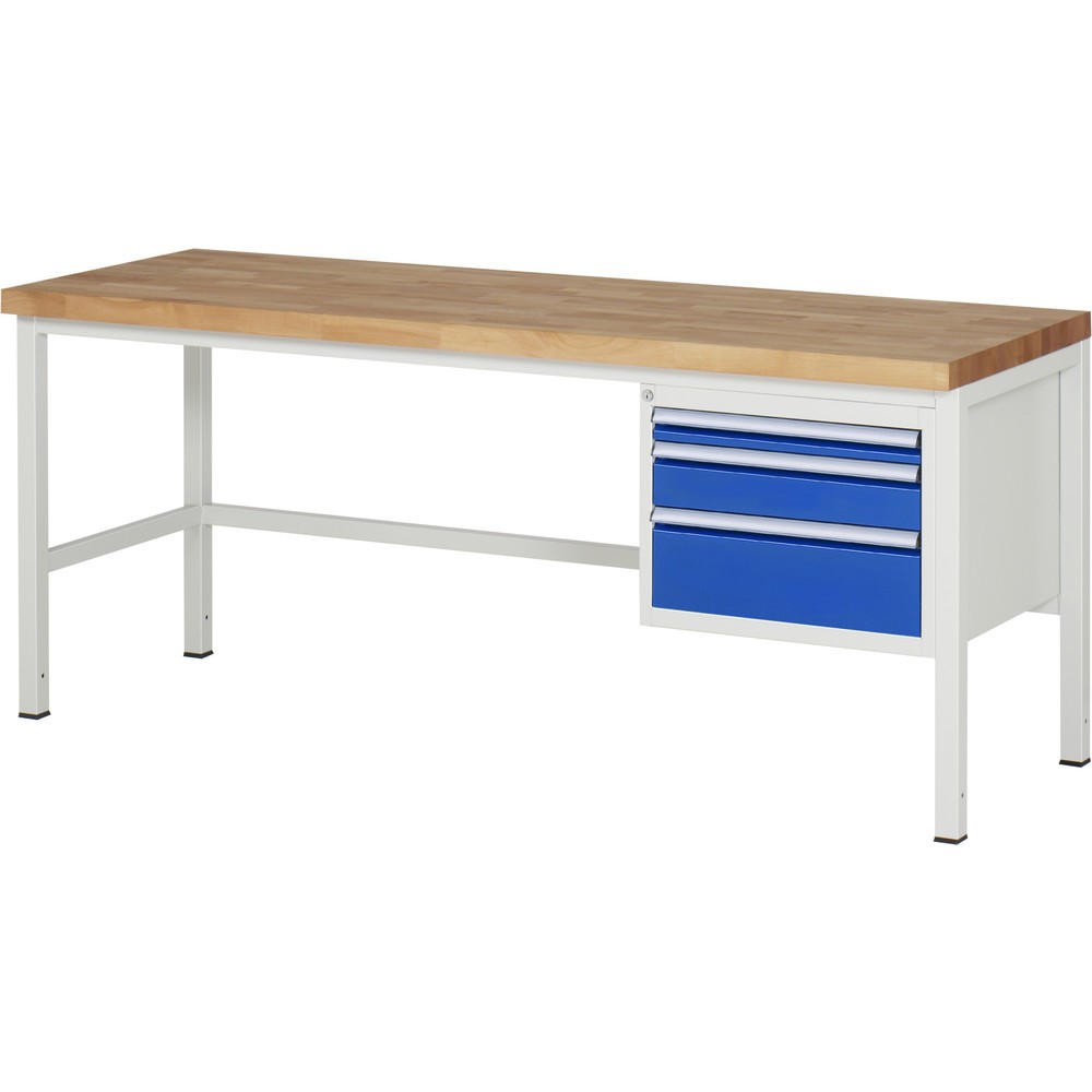 Číslo obrázka výrobku 1: Pracovný stôl RAU série 8000, v × š × h 840 × 2 000 × 700 mm, 3 zásuv. s 100 % vysunutím, 1 × 60, 1 × 120, 1 × 180 mm, nosnosť zásuv. 100 kg