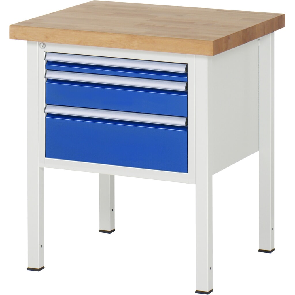 Číslo obrázka výrobku 1: Pracovný stôl RAU série 8000, v × š × h 840 × 750 × 700 mm, 3 zásuv. s 90 % vysunutím, 1 × 60, 1 × 120, 1 × 180 mm, nosnosť zásuv. 100 kg