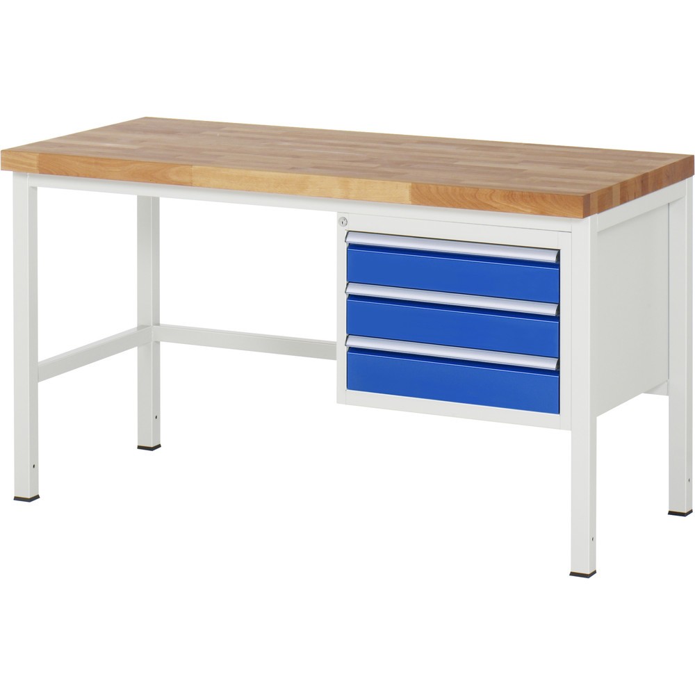 Číslo obrázka výrobku 1: Pracovný stôl RAU série 8000, v × š × h 840 × 1 500 × 700 mm, 3 zásuv. s 90 % vysunutím, 3 × 120 mm, nosnosť zásuv. 100 kg