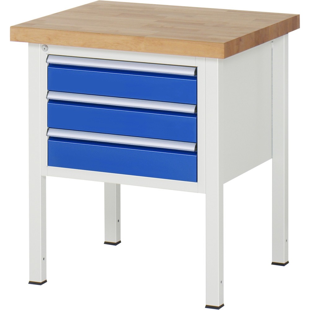 Číslo obrázka výrobku 1: Pracovný stôl RAU série 8000, v × š × h 840 × 750 × 700 mm, 3 zásuv. s 90 % vysunutím, 3 × 120 mm, nosnosť zásuv. 100 kg