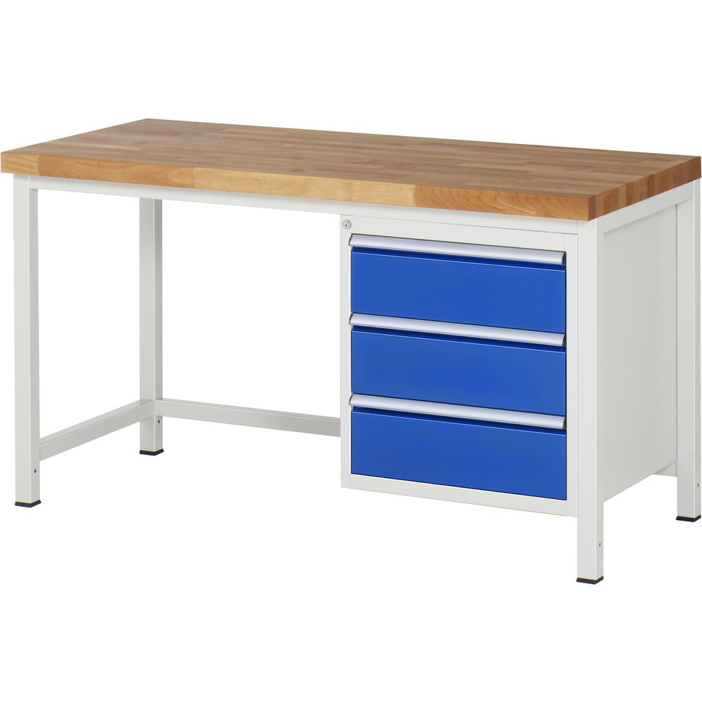 Číslo obrázka výrobku 1: Pracovný stôl RAU série 8000, v × š × h 840 × 1 500 × 700 mm, 3 zásuv. s 90 % vysunutím, 3 × 180 mm, nosnosť zásuv. 100 kg