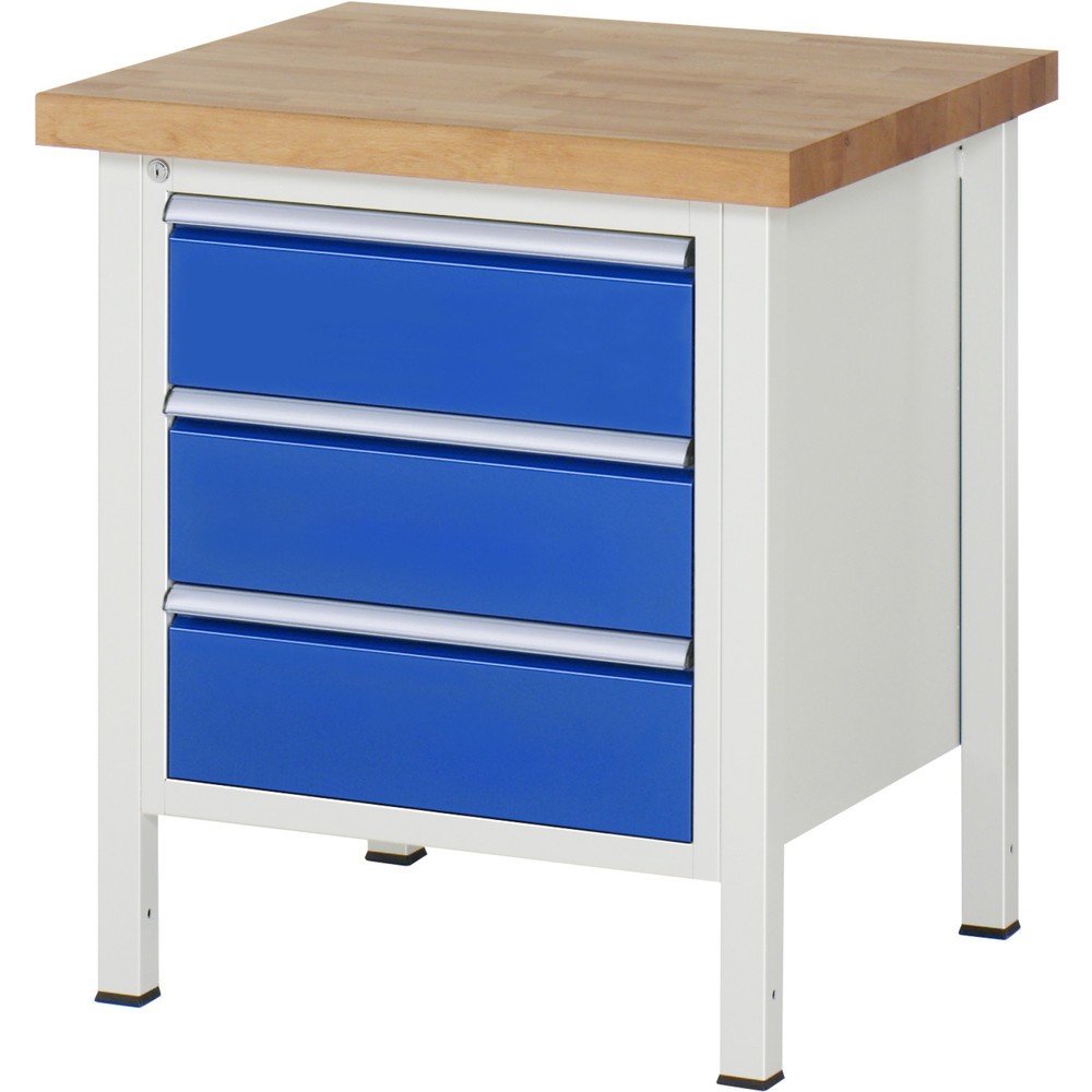 Číslo obrázka výrobku 1: Pracovný stôl RAU série 8000, v × š × h 840 × 750 × 700 mm, 3 zásuv. s 90 % vysunutím, 3 × 180 mm, nosnosť zásuv. 100 kg