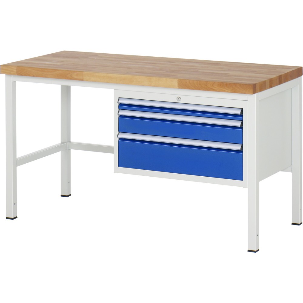 Číslo obrázka výrobku 1: Pracovný stôl RAU série 8000, v × š × h 840 × 1 500 × 700 mm, 3 zásuv. so 100 % vysunutím, 1 × 60, 1 × 120, 1 × 180 mm, nosnosť zásuv. 75 kg