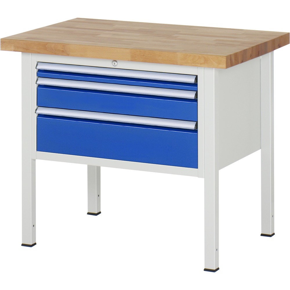 Číslo obrázka výrobku 1: Pracovný stôl RAU série 8000, v × š × h 840 × 1 000 × 700 mm, 3 zásuv. s 90 % vysunutím, 1 × 60, 1 × 120, 1 × 180 mm, nosnosť zásuv. 75 kg
