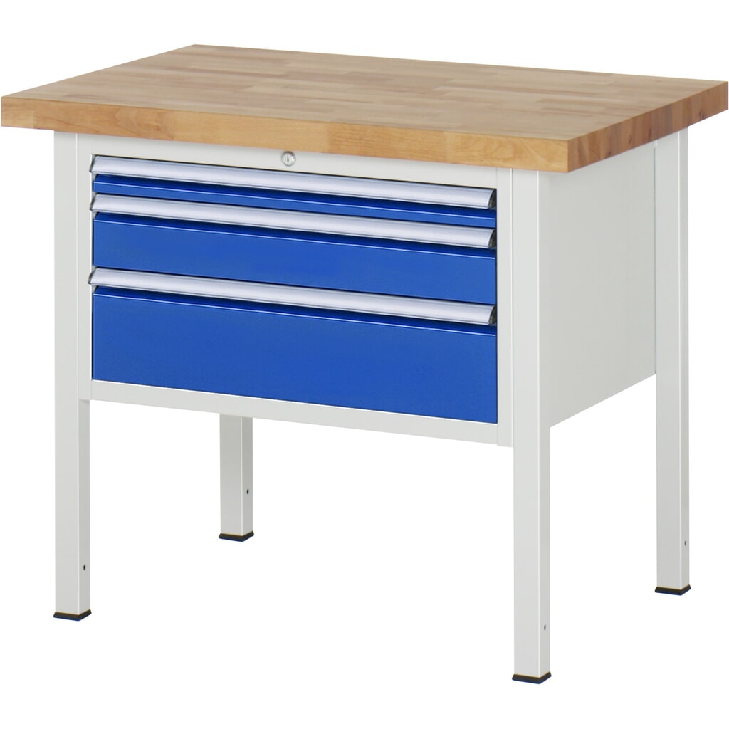 Pracovný stôl RAU série 8000, v × š × h 840 – 1 040 × 1 000 × 700 mm, 3 zásuv. so 100 % vysunutím, 1 × 60, 1 × 120, 1 × 180 mm, nosnosť zásuv. 75 kg Obrázok výrobku: Pracovný stôl RAU série 8000, v × š × h 840 – 1 040 × 1 000 × 700 mm, 3 zásuv. so 100 % vysunutím, 1 × 60, 1 × 120, 1 × 180 mm, nosnosť zásuv. 75 kg