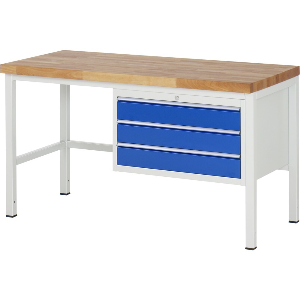 Číslo obrázka výrobku 1: Pracovný stôl RAU série 8000, v × š × h 840 × 1 500 × 700 mm, 3 zásuv. s 90 % vysunutím, 3 × 120 mm, nosnosť zásuv. 75 kg