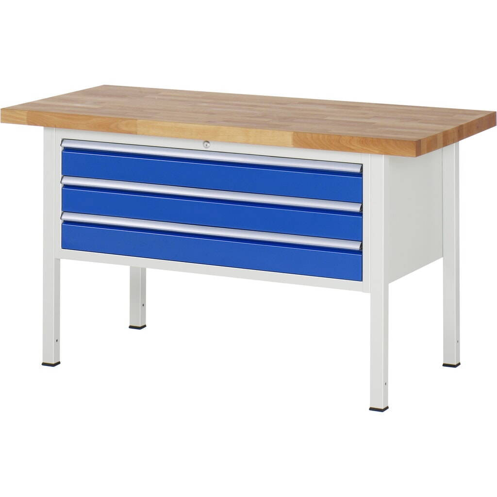 Pracovný stôl RAU série 8000, v × š × h 840 – 1 040 × 1 500 × 700 mm, 3 zásuv. so 100 % vysunutím, 3 × 120 mm, nosnosť zásuv. 50 kg Obrázok výrobku: Pracovný stôl RAU série 8000, v × š × h 840 – 1 040 × 1 500 × 700 mm, 3 zásuv. so 100 % vysunutím, 3 × 120 mm, nosnosť zásuv. 50 kg