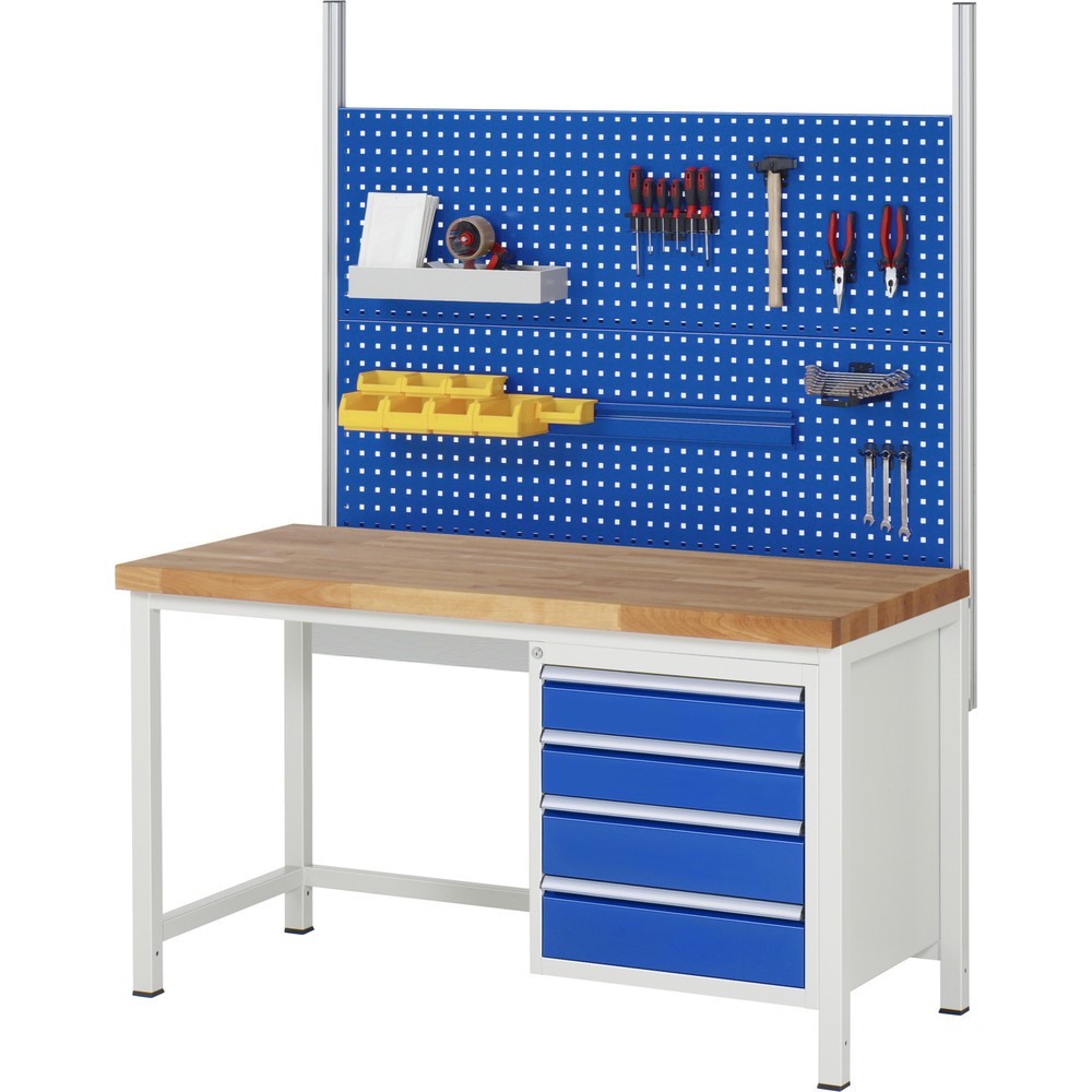 Číslo obrázka výrobku 4: Pracovný stôl RAU série 8000, v × š × h 840 – 1 040 × 1 500 × 900 mm, 3 zásuv. s 100 % vysunutím, 3 × 120 mm, nosnosť zásuv. 100 kg
