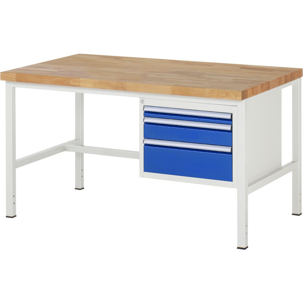 Číslo obrázka výrobku 1: Pracovný stôl RAU série 8000, v × š × h 840 – 1 040 × 1 500 × 900 mm, 3 zásuv. s 100 % vysunutím, 1 × 60, 1 × 120, 1 × 180 mm, nosnosť zásuv. 100 kg