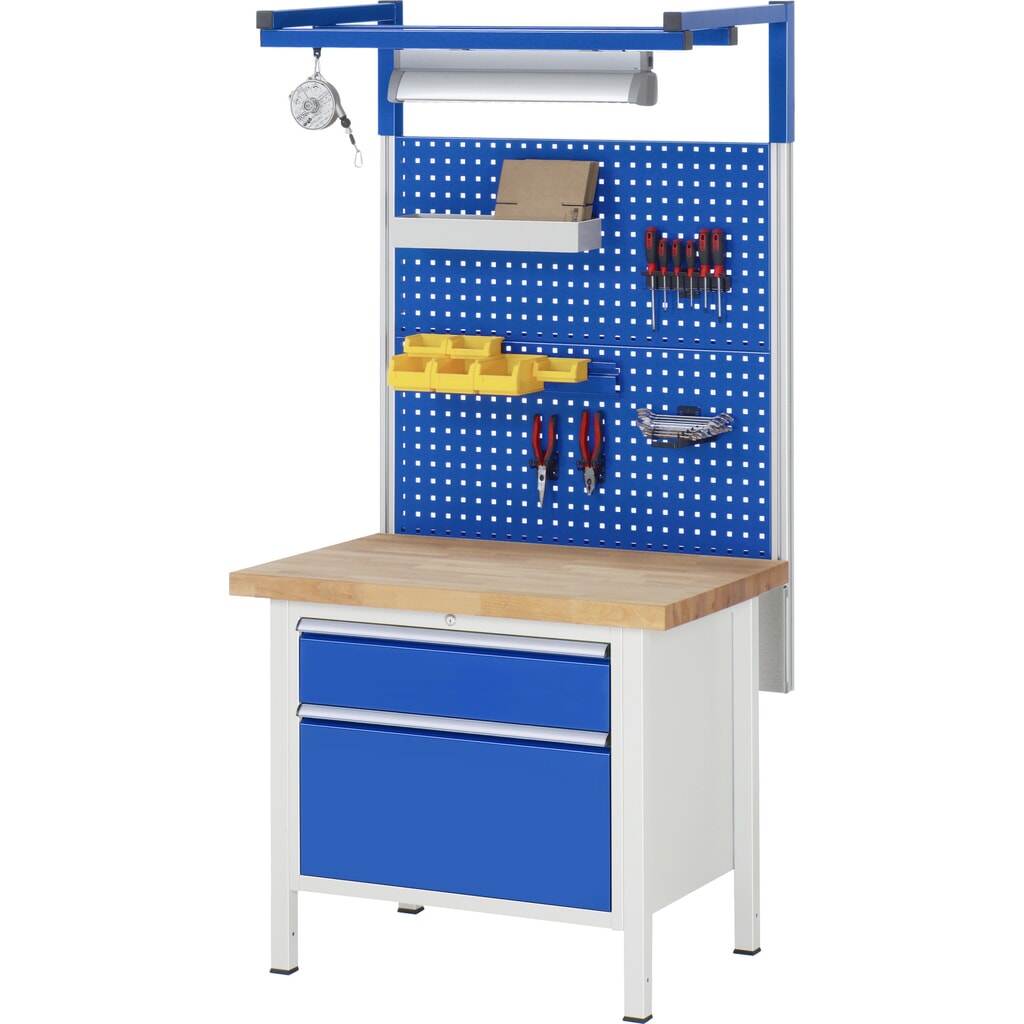 Číslo obrázka výrobku 7: Pracovný stôl RAU série 8000, v × š × h 840 – 1 040 × 1 000 × 700 mm, 3 zásuv. so 100 % vysunutím, 1 × 60, 1 × 120, 1 × 180 mm, nosnosť zásuv. 75 kg