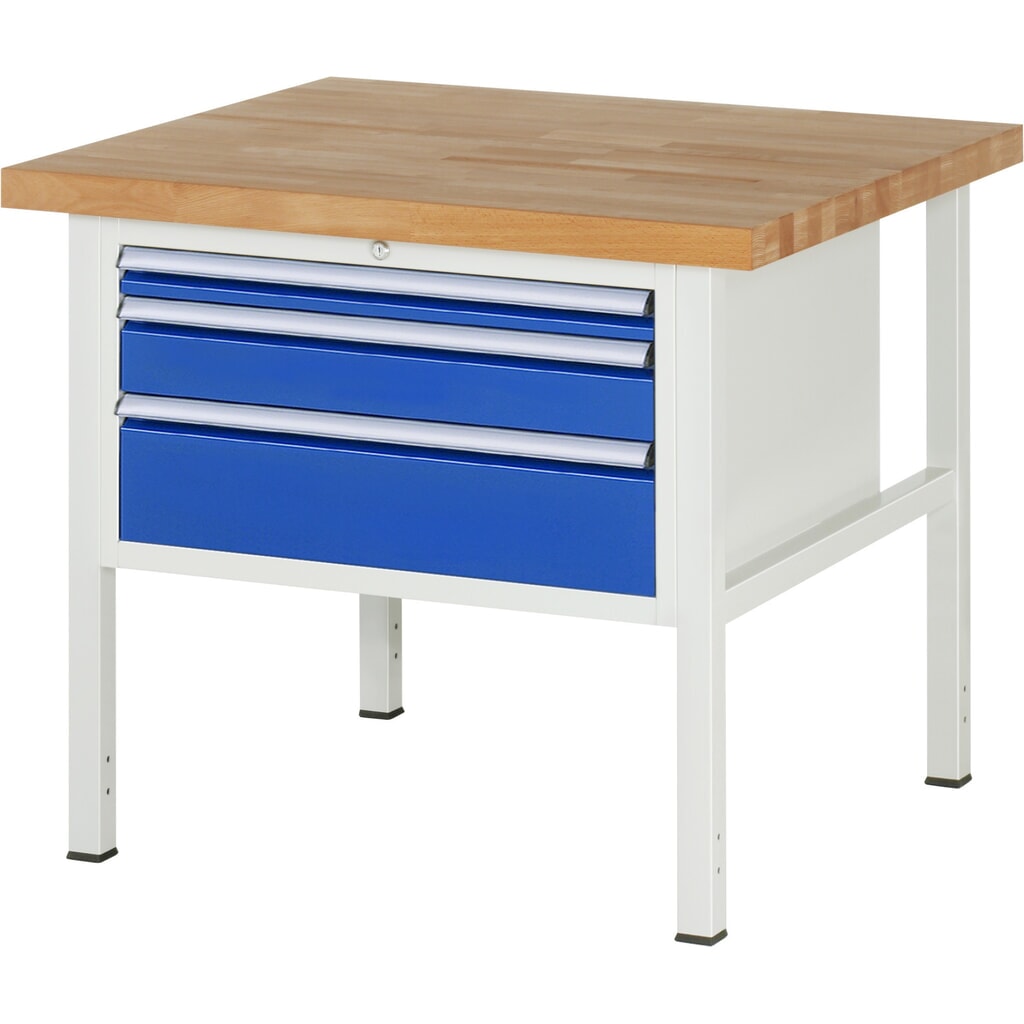 Pracovný stôl RAU série 8000, v × š × h 840 × 1 000 × 900 mm, 3 zásuv. s 90 % vysunutím, 1 × 60, 1 × 120, 1 × 180 mm, nosnosť zásuv. 75 kg Obrázok výrobku: Pracovný stôl RAU série 8000, v × š × h 840 × 1 000 × 900 mm, 3 zásuv. s 90 % vysunutím, 1 × 60, 1 × 120, 1 × 180 mm, nosnosť zásuv. 75 kg