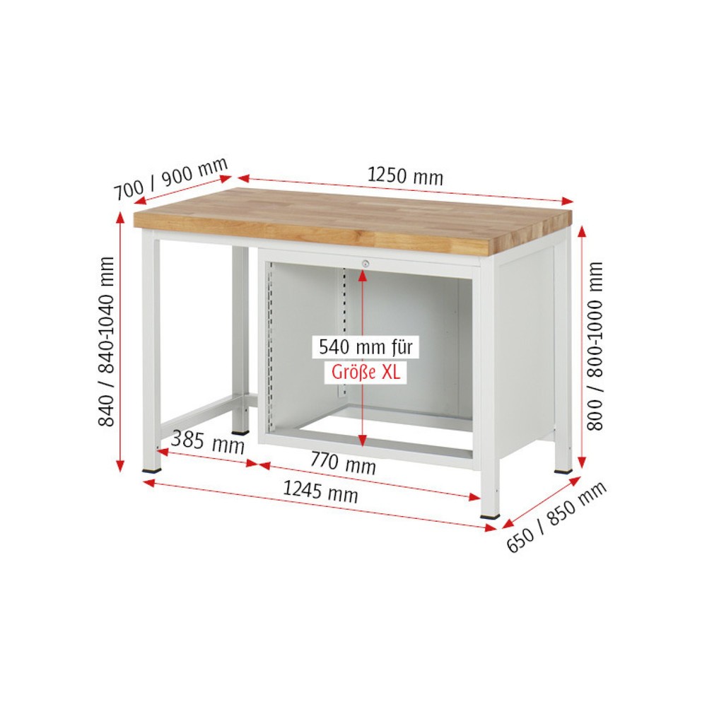 Číslo obrázka výrobku 4: Pracovný stôl RAU série 8000, v × š × h 840 × 1 250 × 700 mm, 3 zásuv. s 90 % vysunutím, 3 × 180 mm, nosnosť zásuv. 75 kg