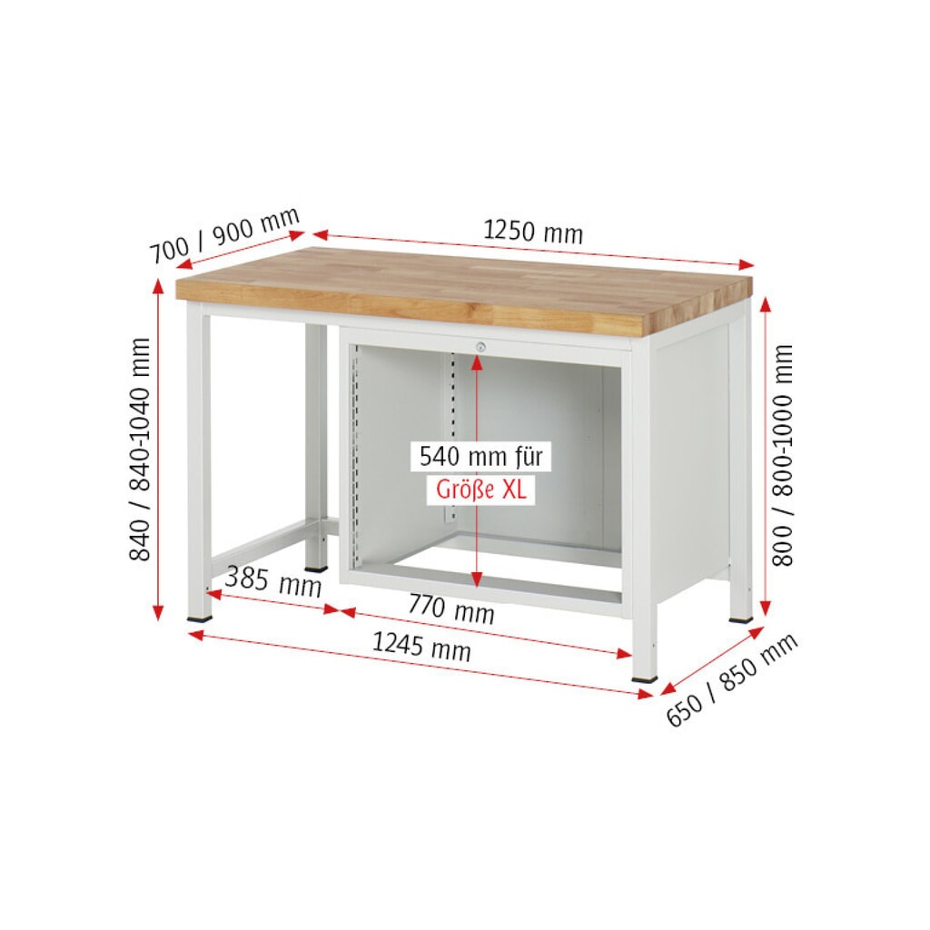 Číslo obrázka výrobku 5: Pracovný stôl RAU série 8000, v × š × h 840 × 1 250 × 900 mm, 5 zásuv. s 90 % vysunutím, 2 × 90, 3 × 120 mm, nosnosť zásuv. 75 kg