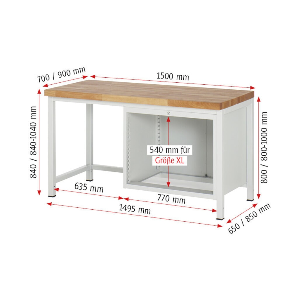 Číslo obrázka výrobku 5: Pracovný stôl RAU série 8000, v × š × h 840 × 1 500 × 900 mm, 5 zásuv. s 90 % vysunutím, 4 × 90, 1 × 180 mm, nosnosť zásuv. 75 kg