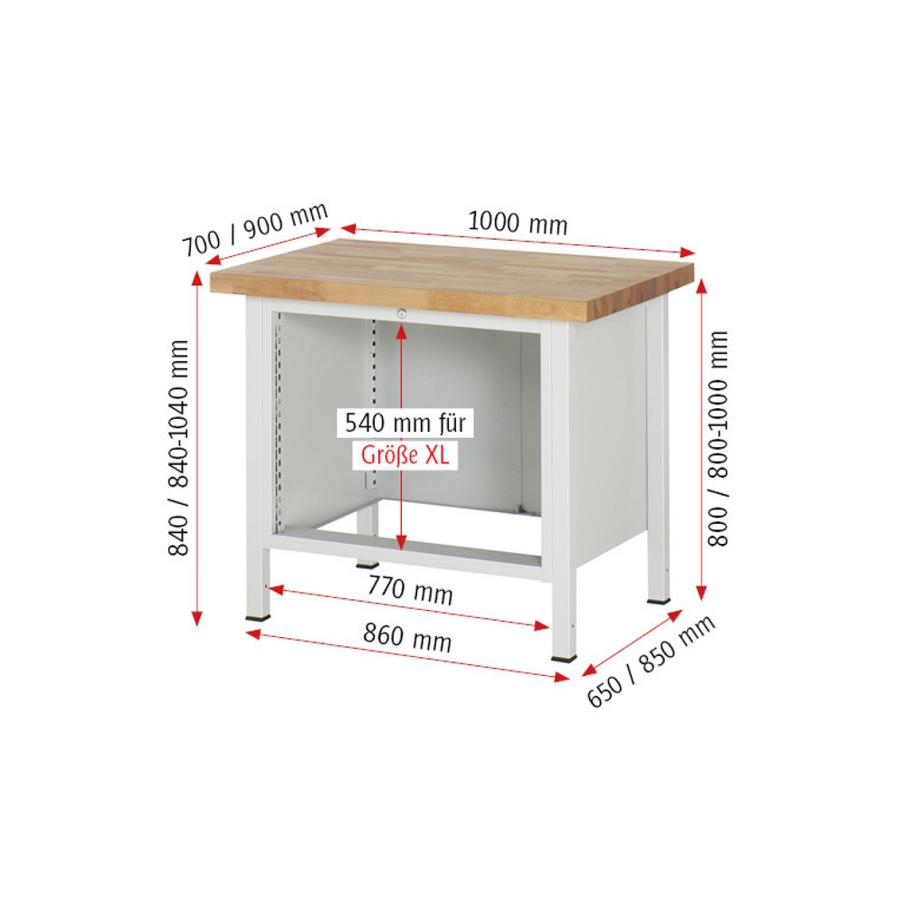 Číslo obrázka výrobku 5: Pracovný stôl RAU série 8000, v × š × h 840 – 1 040 × 1 000 × 700 mm, 2 zásuv. so 100 % vysunutím, 2 × 270 mm, nosnosť zásuv. 75 kg
