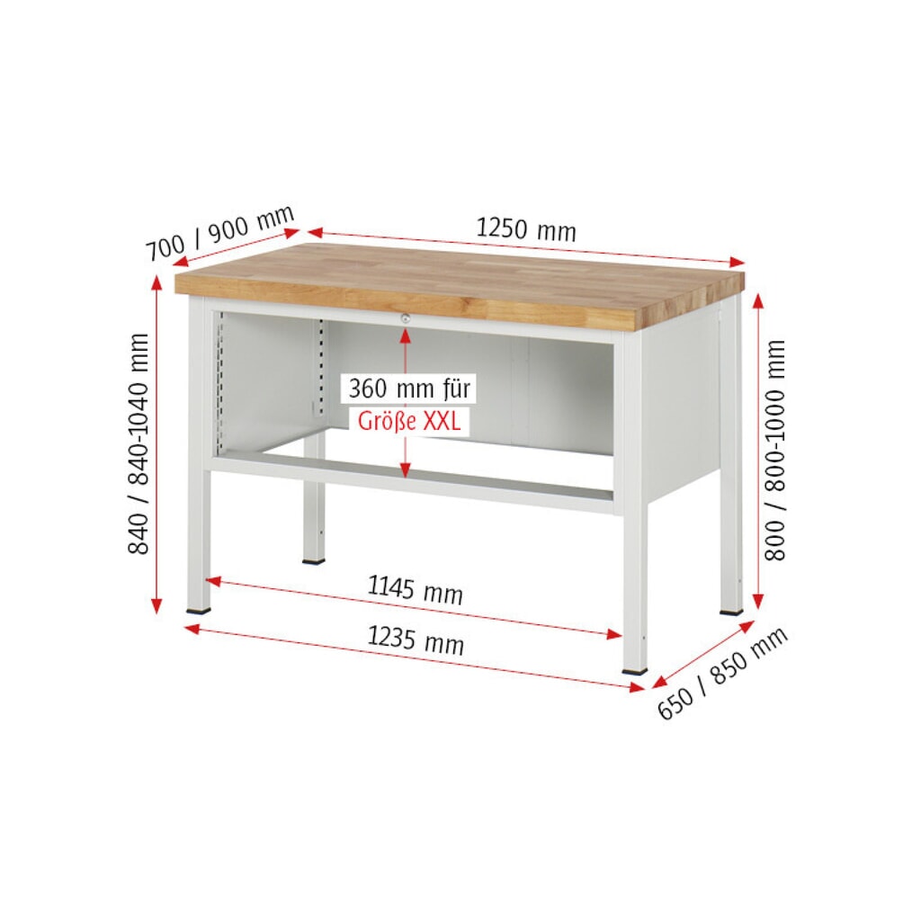 Číslo obrázka výrobku 7: Pracovný stôl RAU série 8000, v × š × h 840 × 1 250 × 700 mm, 4 zásuv. s 90 % vysunutím, 1 × 60, 2 × 90, 1 × 120 mm, nosnosť zásuv. 50 kg