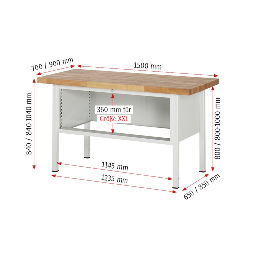 Číslo obrázka výrobku 6: Pracovný stôl RAU série 8000, v × š × h 840 × 1 500 × 900 mm, 4 zásuv. s 90 % vysunutím, 4 × 90 mm, nosnosť zásuv. 50 kg