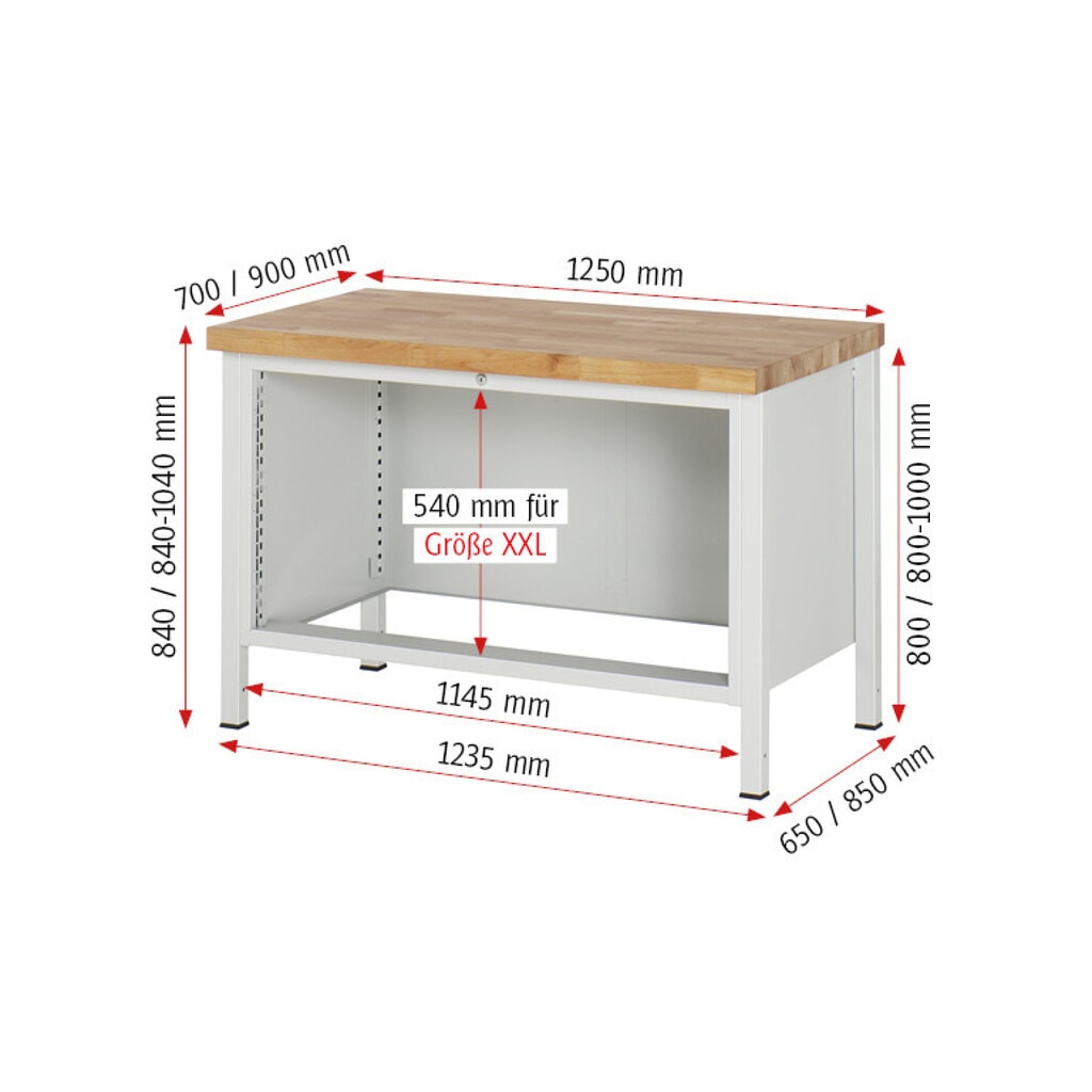 Číslo obrázka výrobku 7: Pracovný stôl RAU série 8000, v × š × h 840 × 1 250 × 900 mm, 4 zásuv. s 90 % vysunutím, 2 × 90, 2 × 180 mm, nosnosť zásuv. 50 kg