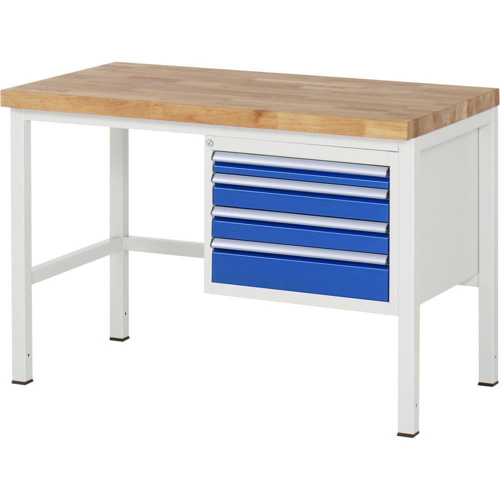Číslo obrázka výrobku 1: Pracovný stôl RAU série 8000, v × š × h 840 × 1 250 × 700 mm, 4 zásuv. s 90 % vysunutím, 1 × 60, 2 × 90, 1 × 120 mm, nosnosť zásuv. 100 kg
